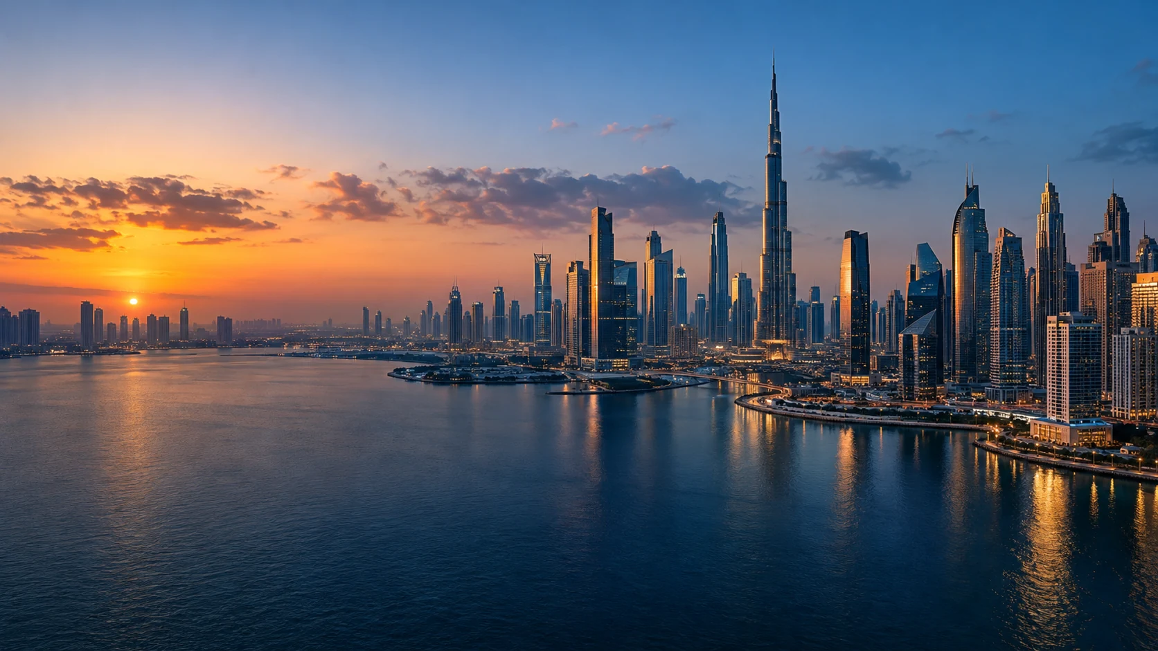 Illustrative view of Dubai’s skyline at sunset